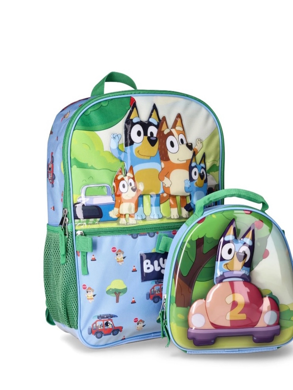 Lucy Bluey Cartoon Backpack & Lunch Bag - Light Blue & Green
